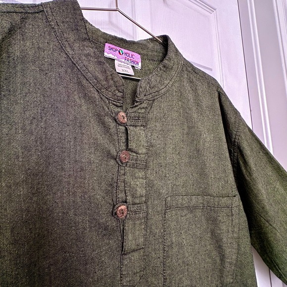 2-Shop O Holic Fashion Cotton Pullover Tunic Shirts XXL Long Sleeve Olive/Teal - Picture 13 of 15